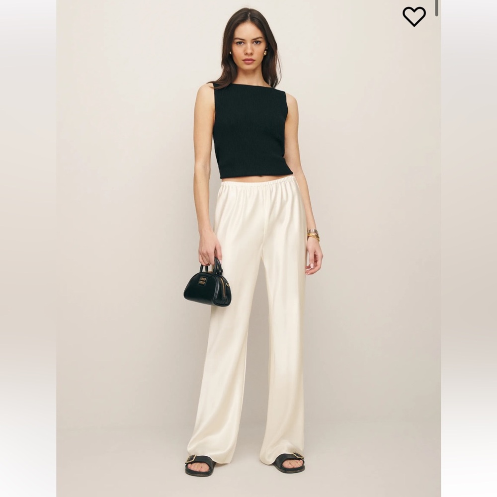 Reformation Gale Satin Mid Rise Bias Pant in Fior di Latte White
